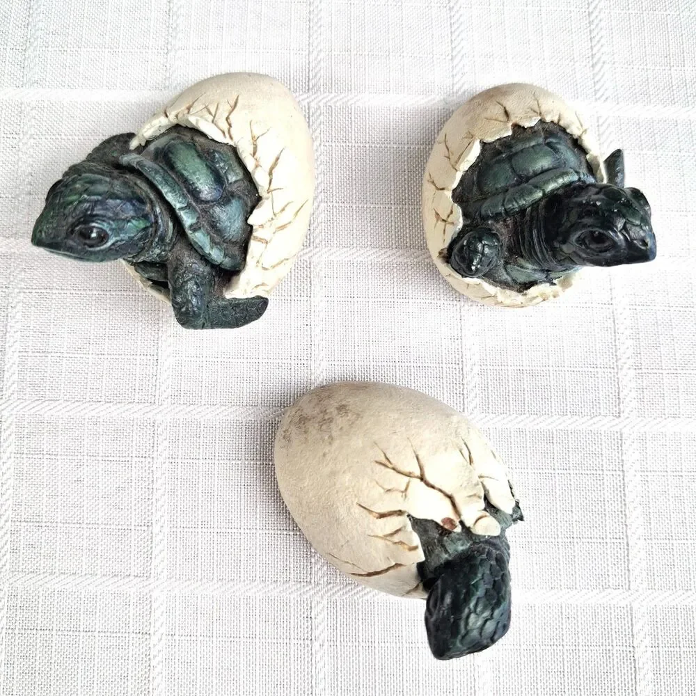 Vtg PENCO Hatching Baby Sea Turtle Figurines Egg Magnet Set 3 Coastal Nautical
